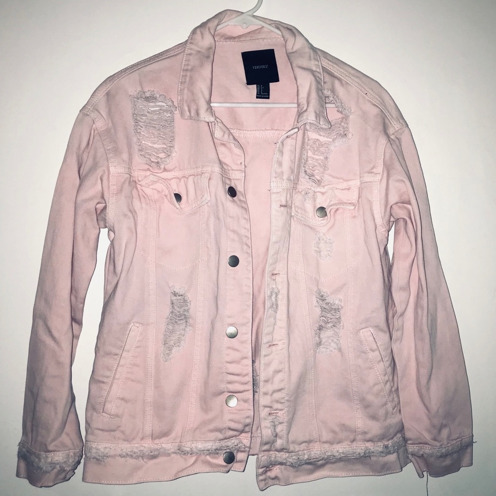 Light Pink Pastel Distressed Jean Jacket